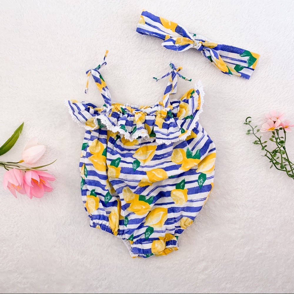 Lemon Print Baby Girl Romper